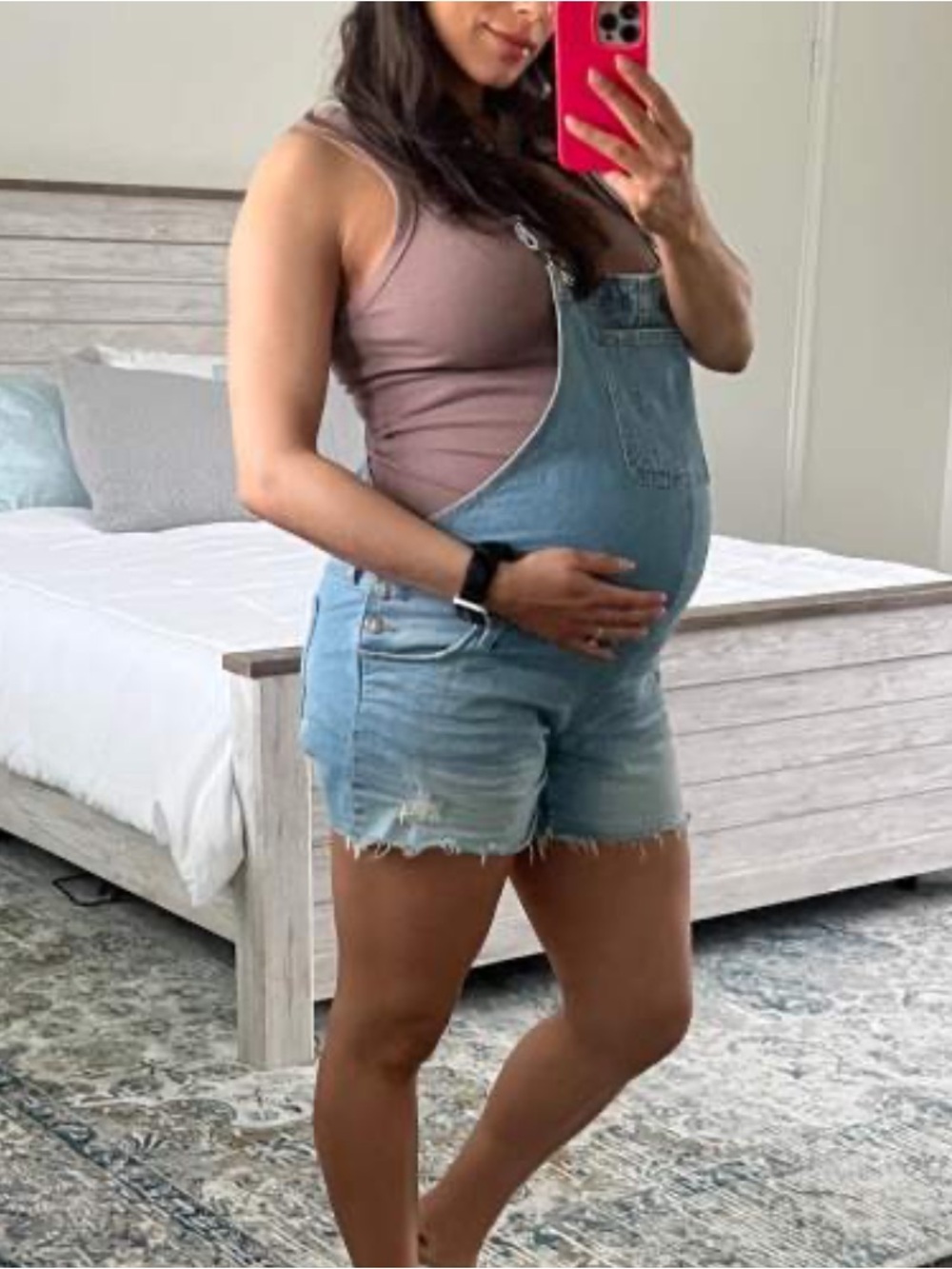 Isabel Maternity Women’s 8 Blue Denim Jean Bib-Style Shortall Overalls in EUC